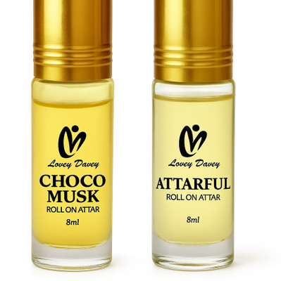 Lovey Davey Combo of Attar Chocomusk + Attarful 8ml Roll On Attar Alcohol Free For Unisex Floral Attar(Chocolate, Motia/Jasmin)
