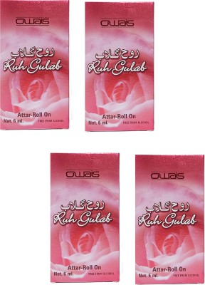 Owais Rose 6ML Attar For Men & Women Long Lasting Zero Alcohol Gulab (Pack of 4) Floral Attar(Rose)