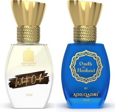 Adilqadri White Oudh & Oudh Al Hashmi | Unisex Non-Alcoholic Roll-On | Pack of 2 - 12ML Floral Attar(Floral, Woody)