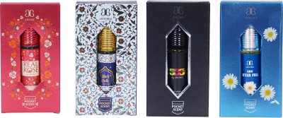 AROCHEM COMBO Of BLACK OUDH 555 REAL ROSE ATTAR FULL Attar Pure Perfume 6ML(Pack of 4) Floral Attar(Natural)