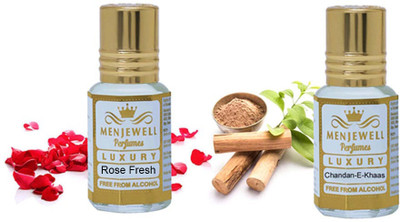 Menjewell Pack of 2PC Attar (Chandan-E-Khaas 5ML,Rose Fresh 5ML)Natural Itra/Attar/ Perfume Floral Attar(Rose)