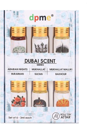 dpme DUBAI SCENT SERIES 6 X 3ML Oud Saffron Rose Fruity Aromatic Smokey Spicy Unisex Herbal Attar(Woody, Islamic Bakhur, Blends (mukhallat), Musk Arabia, Floral)