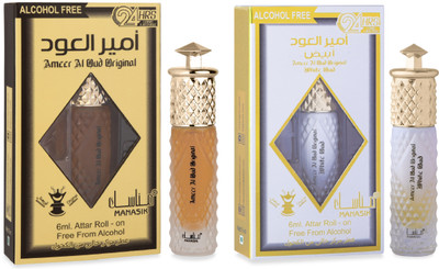 Manasik AMEER AL OUD ORIGINAL AND ORIGINAL WHITE OUD Attar Roll on (6mlx2) Floral Attar(Agarwood)