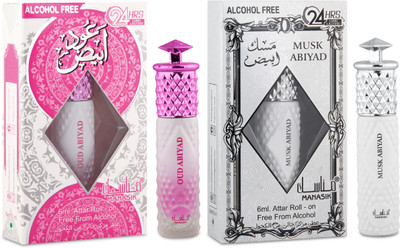 Manasik OUD ABIYAD & MUSK ABIYAD Alcohol-Free Concentrated Attar Roll On (6mlx2) Floral Attar(Oud (agarwood), Musk)