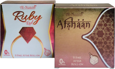 Al Nuaim Ruby Red + Afshaan 9.9ml Each Attar Roll On - Combo Pack Floral Attar(Floral, Amber)