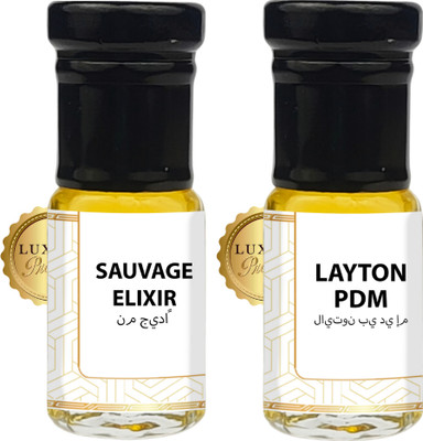 Luxify Scent Sauvage Elixir & Layton PDM Attar Combo | Alcohol Free Ittar | Long Lasting Floral Attar(Amber, Woody)