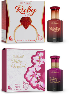 Al-Nuaim Ruby Red & White Orchid Attar - Pack of 2 (9.9ml Each) Floral Attar(Musk)