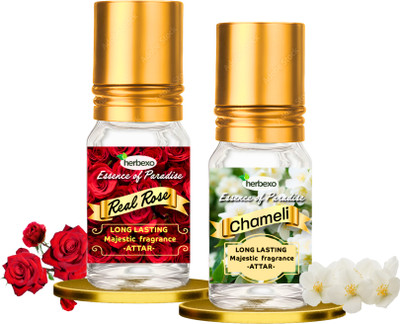 herbexo Rose & Chameli Attar Combo Pure Natural Ittar/Itra Long Lasting Alcohol-Free Floral Attar(Rose, Chameli)