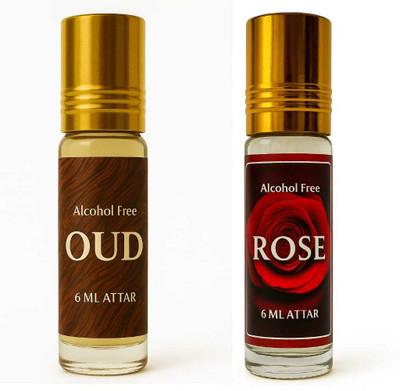 Zenorix pack of 2 oud attar 6ml & 6ml Rose Attar Combo, attar for Men & Women Floral Attar(Rose, Oud (agarwood))