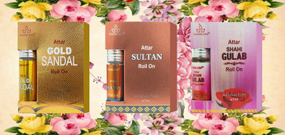 FORMLESS Gold Sandal & Sultan & Shahi Gulab Roll On 7ML Pack Of 3 Floral Attar(Rose)