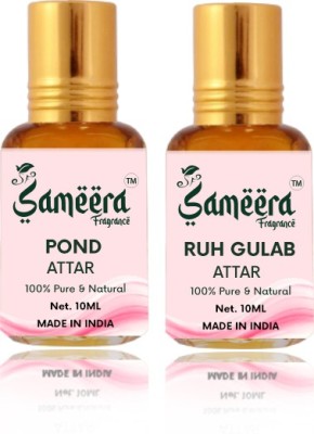 Sameera Pond Attar & Ruh Gulab Attar 10ml Roll-on Combo Pack Of 2 For Unisex Floral Attar(Natural)