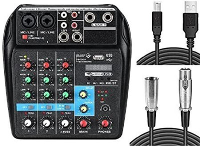 TechBlaze-4-Channel-Audio-Mixture-Professional-Mixing-Console-Audio-Sound-USB-Compact-Mixer-Mixing-Console-with-3-Pin-XLR-Male-to-XLR-Female-Cable-for-Microphone-5V-2A-Sound-Card-Mixer-Console-for-PC-Recording-Singing-DJ-Network-Live-Broadcast-PC-Recording-Audio-Interface