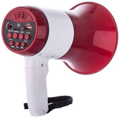 Hardbuzz Handheld Megaphone Talk Record Play Siren Music and Horn with USB & SD Card. MP3 Player(White, Red, 0.66 Display)