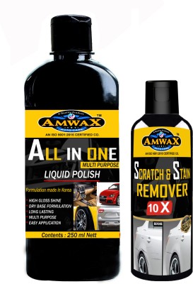 amwax ALL IN ONE LIQUID POLISH 250 ML (CAP PKG), SCRATCH STAIN REMOVER 120 ML Combo