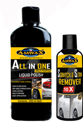 amwax ALL IN ONE LIQUID POLISH 250 ML (CAP PKG), SCRATCH STAIN REMOVER 120 ML Combo