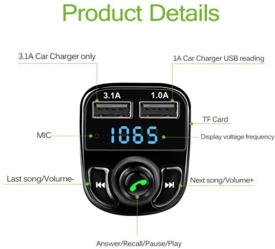 VISHKARMAT v5.0 Car Bluetooth Device with MP3 Player, USB Cable, FM Transmitter(Black)