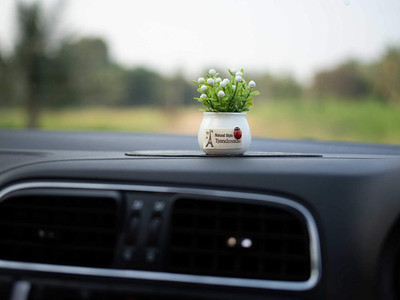 MOTOZOOP Car Dashboard Accessories Adorable Flower Pot (White) with Anti Slip Pad and Car Perfume Combo
