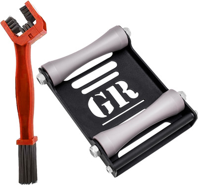 GrandPitstop Paddock Stand Wheel Roller for Cleaning and Lubrication (<270 kgs and Tyre Width <240 mm) with Motorcycle Chain Cleanng Brush Red Combo