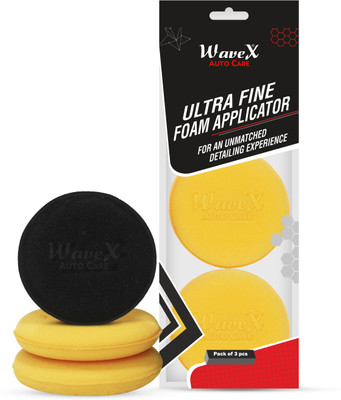 Wavex Ultrafine Foam Sponge Applicator for Car Wax, Dashboard Dressing, Tyre Dressing and Many More (Pack of 2 Yellow 1 Black)| Combo