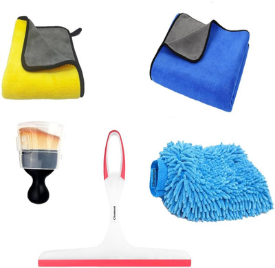 Clivemont 5 Pcs Car Cleaning Kit Towel,brushes,wipe Combo