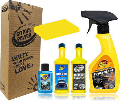 CITRUS POWER Multi-Purpose 250ml, Wash & Wax 60ml, Chrome Cleaner 60ml, Windshield Cleaner 30ml Combo