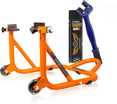 GrandPitstop Chain Cleaning Brush & GR Chain Cleaner-500ml & Dismantable Paddock Stand-Orange Combo