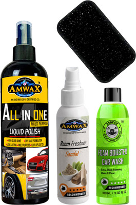 amwax ALL IN ONE POLISH, FOAM BOOSTER CAR WASH, AIR FRESHNER, APPLICATOR Combo