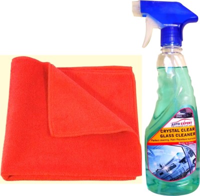 Auto Expert Crystal Clear Glass Cleaner + Microfiber Cloth Liquid Vehicle Glass Cleaner Combo