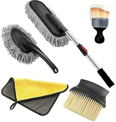 AOLTURI 5-in-1 Car Cleaning Kit Microfiber Dusters & Brushes Scratch & Lint Free Combo
