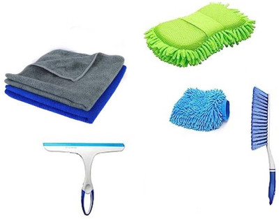 WINKCART 2 Microfiber towel/cloth,1 Carpet Brush 1 Washing Scurb Microfibre Gloves, Wiper Combo