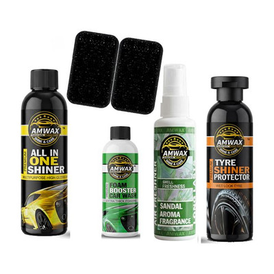 amwax ALL IN ONE POLISH, AIR FRESHNER, WASH N WAX, DASHBOARD POLISH, APPLICATOR, TYRE SHINER Combo