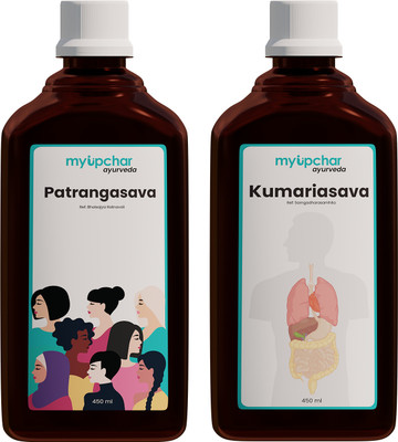 myupchar ayurveda Combo Patrangasava & Kumariasava Tonic Each 450ml |For Delayed Irregular Periods(Pack of 2, 60 Capsules)