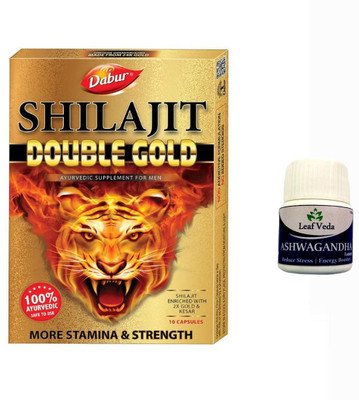 Dabur Shilajit Double Gold For Stamina With Leaf Ashwagandha 15 Tab(Pack of 2, 10 Capsules)
