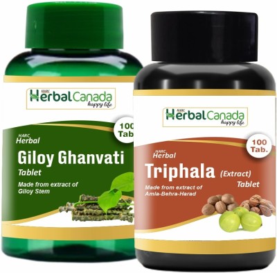 Herbal Canada Giloy Ghanvati (100 Tablets) + Triphala (100 Tablets) | Healthy Combo Pack(Pack of 2)