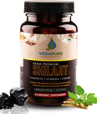 Vedapure Premium Shilajit With Safed Musli & Ashwagandha - For Power & Strength(60 Capsules)