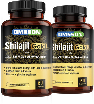 OMSSDN Pure Himalayan Shilajit Gold Energy Booster Capsule for Men- 60 Capsule x 2-(Pack of 2, 120 Capsules)