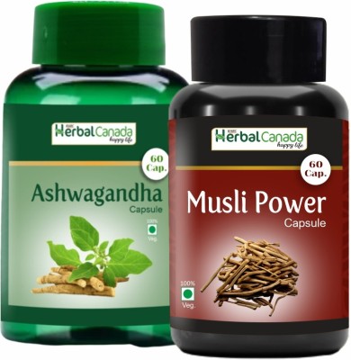 HARC Herbal Canada Ashwagandha (60 Capsules) + Musli Power (60 Capsules) | Healthy Combo Pack(Pack of 2)