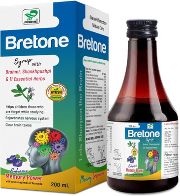 Prime Bretone Syrup- With Brahmi & Shankhpushpi, Boosts Memory & Focus(Pack of 2, 200 ml)