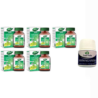 Dabur Amla Health Booster(60 + 20 Tab Free) Each With Leaf Ashwagandha 15 Tab(Pack of 6, 300 Tablets)