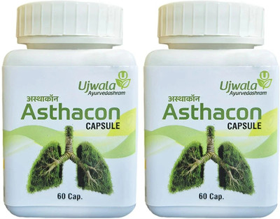 UJWALA AYURVEDASHRAM Asthacon Capsule, For asthama, dry cough, whopping and shortness in breath(Pack of 2, 120 Capsules)