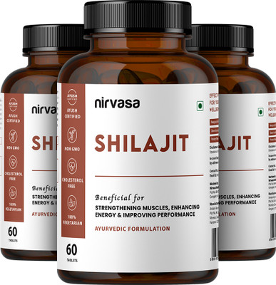 Nirvasa Shilajit Tablets with Shilajit Extract For Energy & Stamina(Pack of 3, 180 Tablets)