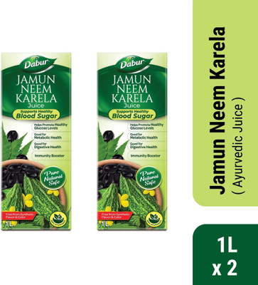 Dabur Jamun Neem Karela Juice - 1L x 2 | Controls Blood Sugar Level | Digestive Health(Pack of 2, 2 L)