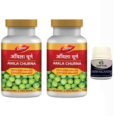 Dabur Amla Churna Immunity Booster with 100 Gm Pow Each With Leaf Ashwagandha 16 Tab(Pack of 3, 200 g, 15 Tablets)