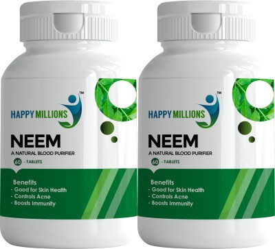 Happy Millions Ayurvedic Neem Tablet Skin Health, Blood Purify & Control Acne | 60+60 Tablet(Pack of 2)