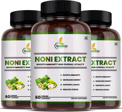 grinbizz Noni Extract Capsules | Pure Morinda Citrifolia | Immunity & Energy Booster(Pack of 3, 180 Capsules)