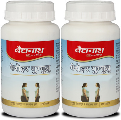 Baidyanath Medohar Guggulu 120 Tab | Enriched with Guggulu, Chitrakmool and Nagarmotha(Pack of 2, 120 Tablets)