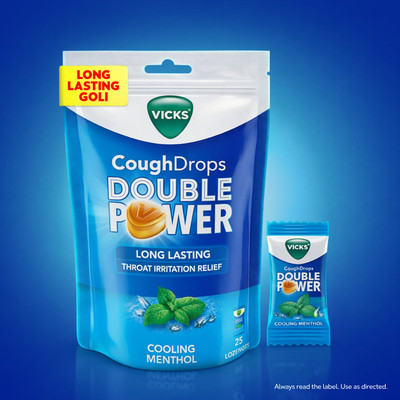 VICKS Double Power Cough Drops Cooling Menthol for Fast Cough & Throat Relief(25 Tablets)