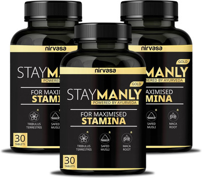 Nirvasa StayManly Gold for Men Boost Strength, Stamina & Performance(Pack of 3, 90 Tablets)