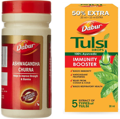 Dabur Ashwagandha and Tulsi Drop For Boositng Immunity and Relieves Cough & Cold(Pack of 2, 60 g, 30 ml)