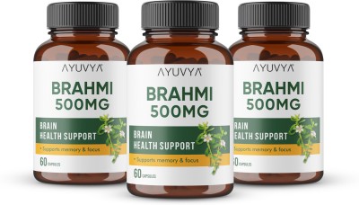 Ayuvya Brahmi Capsules - 500mg For Stress Reliever & Memory Enhancement(Pack of 3)